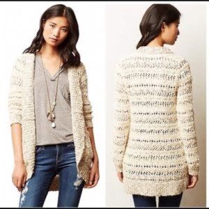 Cream Open-Front Knit Cardigan Sweater
